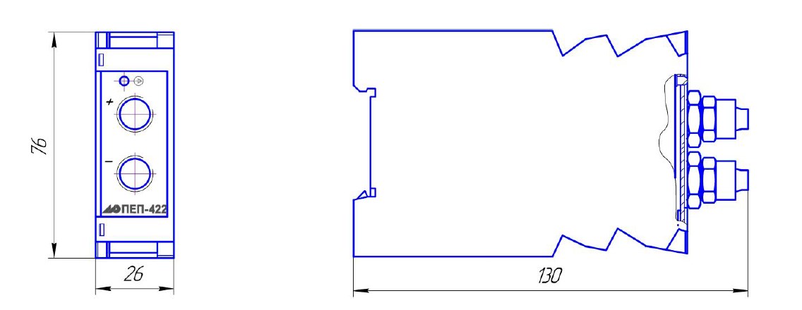 Схема габаритных размеров преобразователя ПЕП-422